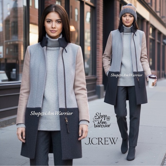 J.Crew funnel neck color-block Italian wool coat *shop@iamwarrior - Picture 1 of 10